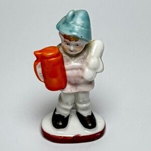 Occupied Japan Porcelain Figurine Boy Orange Pitcher Blue Hat Vintage